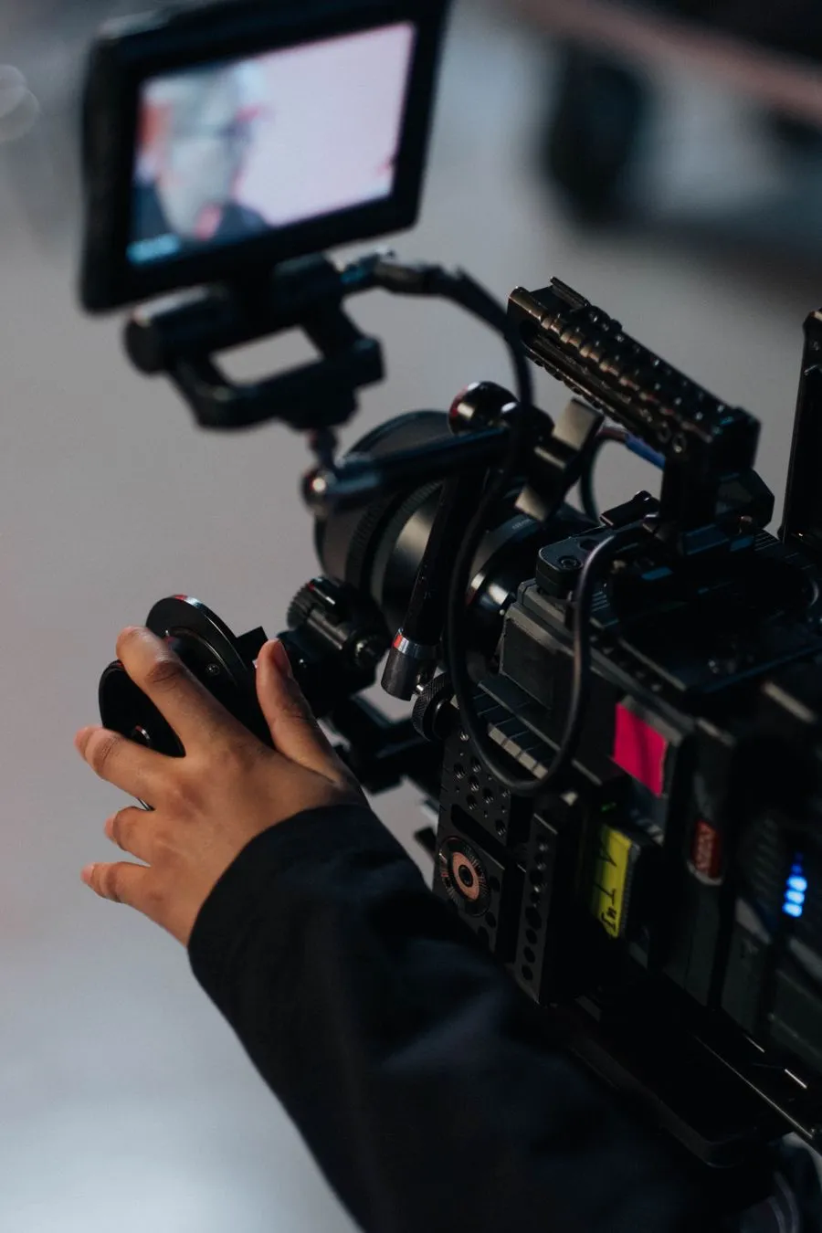 A camera operator illustrating film production